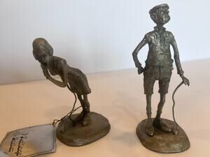Vintage Heritage Pewter Comic Golf Figurines Set of 2 Lady "Fore" & Man Golfer